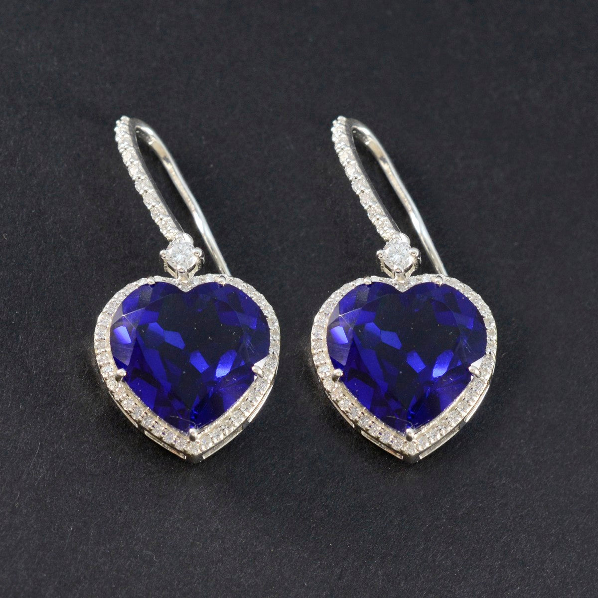 Blue-Sapphire-CZ-American-Lourdes-Solitaire-Dangle-Blue-925-Silver-Earring