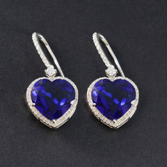 Blue-Sapphire-CZ-American-Lourdes-Solitaire-Dangle-Blue-925-Silver-Earring