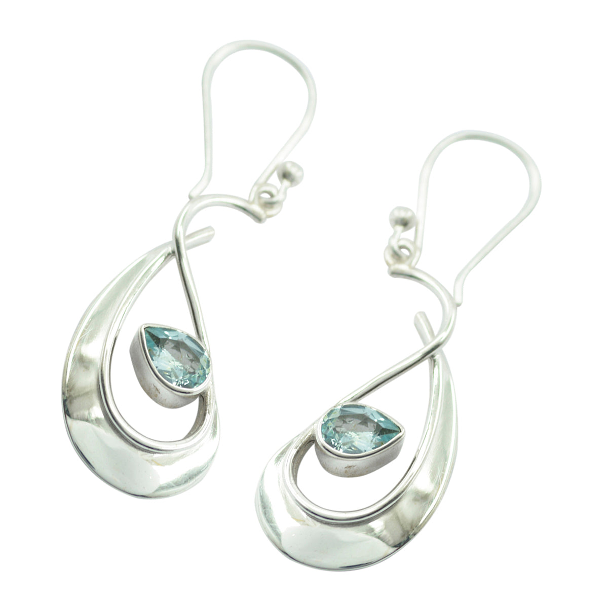 Boucles d'oreilles pendantes en argent 925 bleu avec topaze bleue marocaine Min-seo Image secondaire du produit
