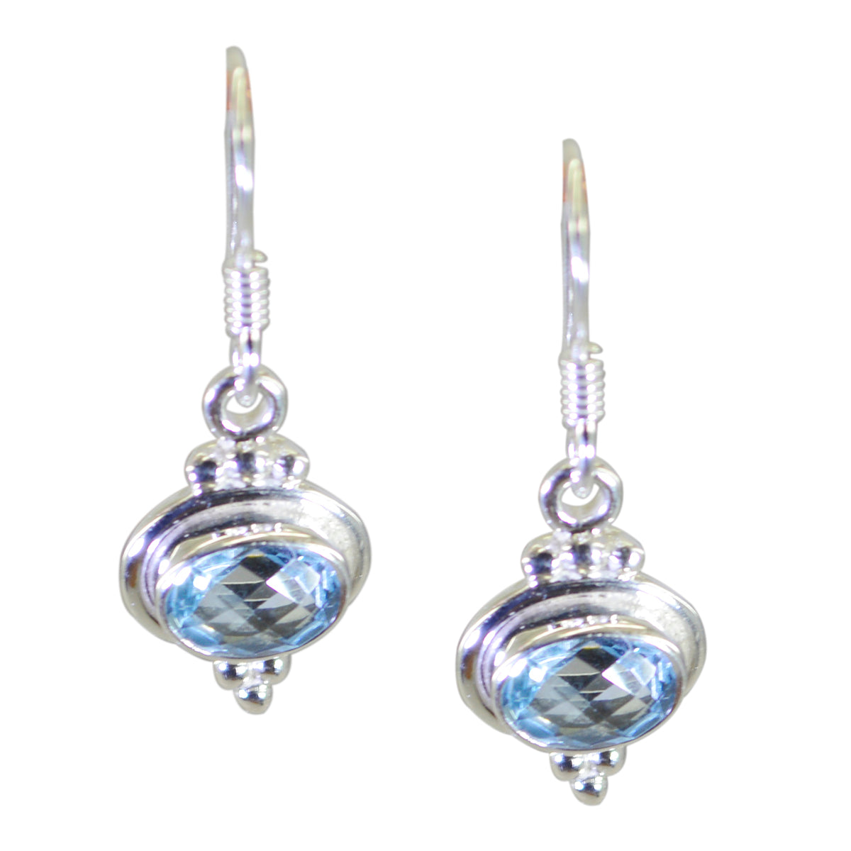 Boucles d'oreilles pendantes en argent sterling 925 avec topaze bleue et nari américain Image secondaire du produit