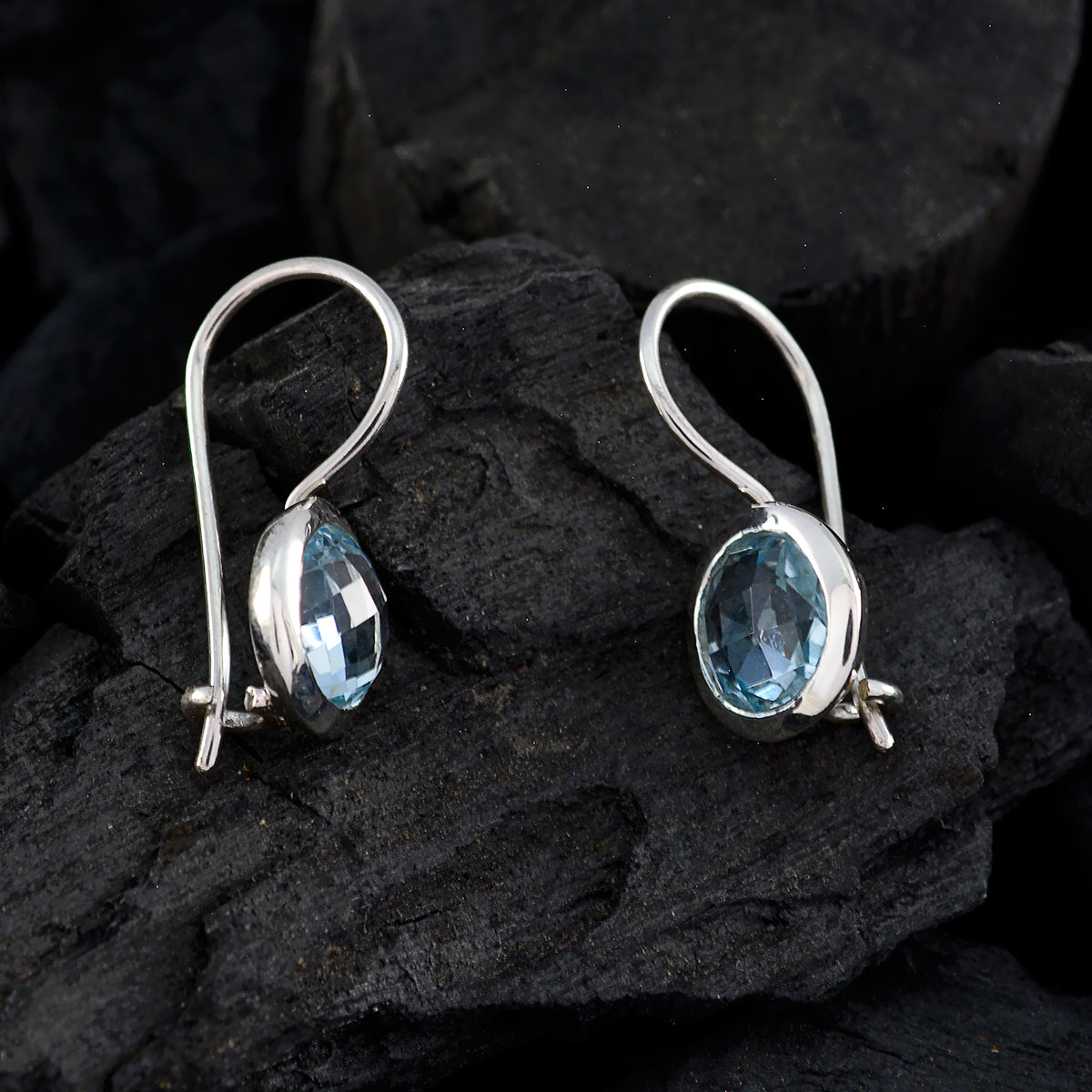 Blue topaz Korean Aurora Solitaire Dangle Blue 92.5 Silver Earring Второстепенное изображение товара
