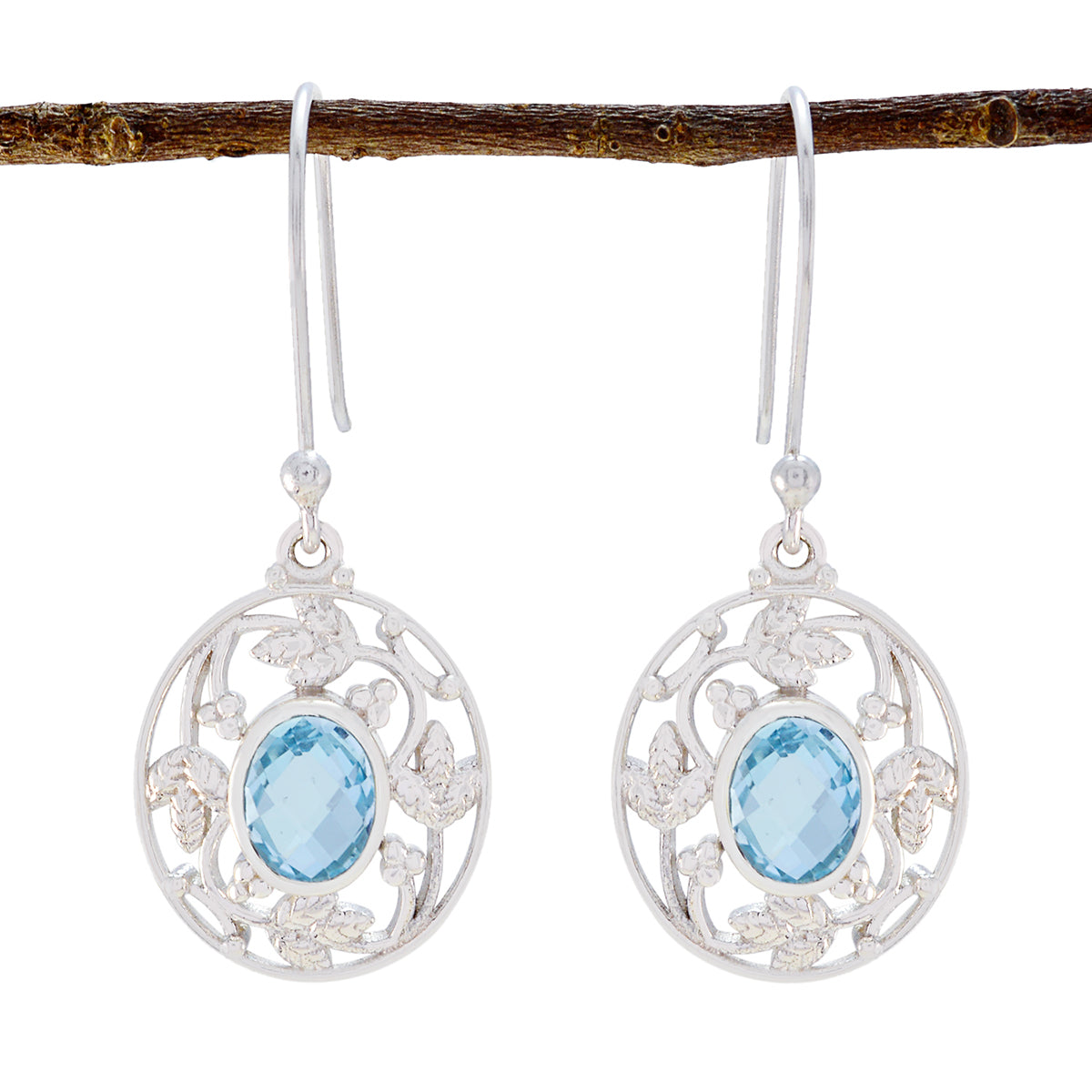 Blue-topaz-Turkish-Isabella-Solitaire-Dangle-Blue-92.5-Silver-Earring Huvudsaklig produktbild