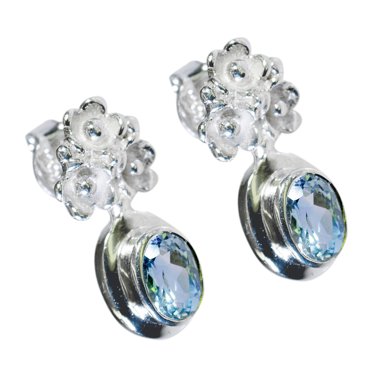 Blue Topaz Middle Eastern Wen Solitaire Stud Blue Silver Earring Второстепенное изображение товара
