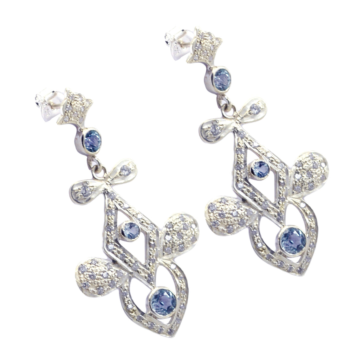 Blue-topaz-Indian-Liyana-multiple-Stud-Blue-Silver-Earring