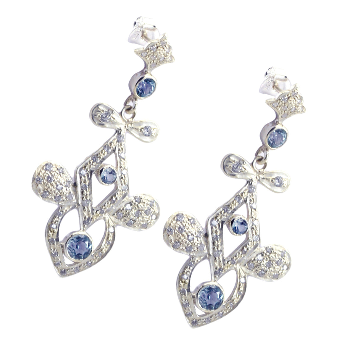 Blue-topaz-Indian-Liyana-multiple-Stud-Blue-Silver-Earring