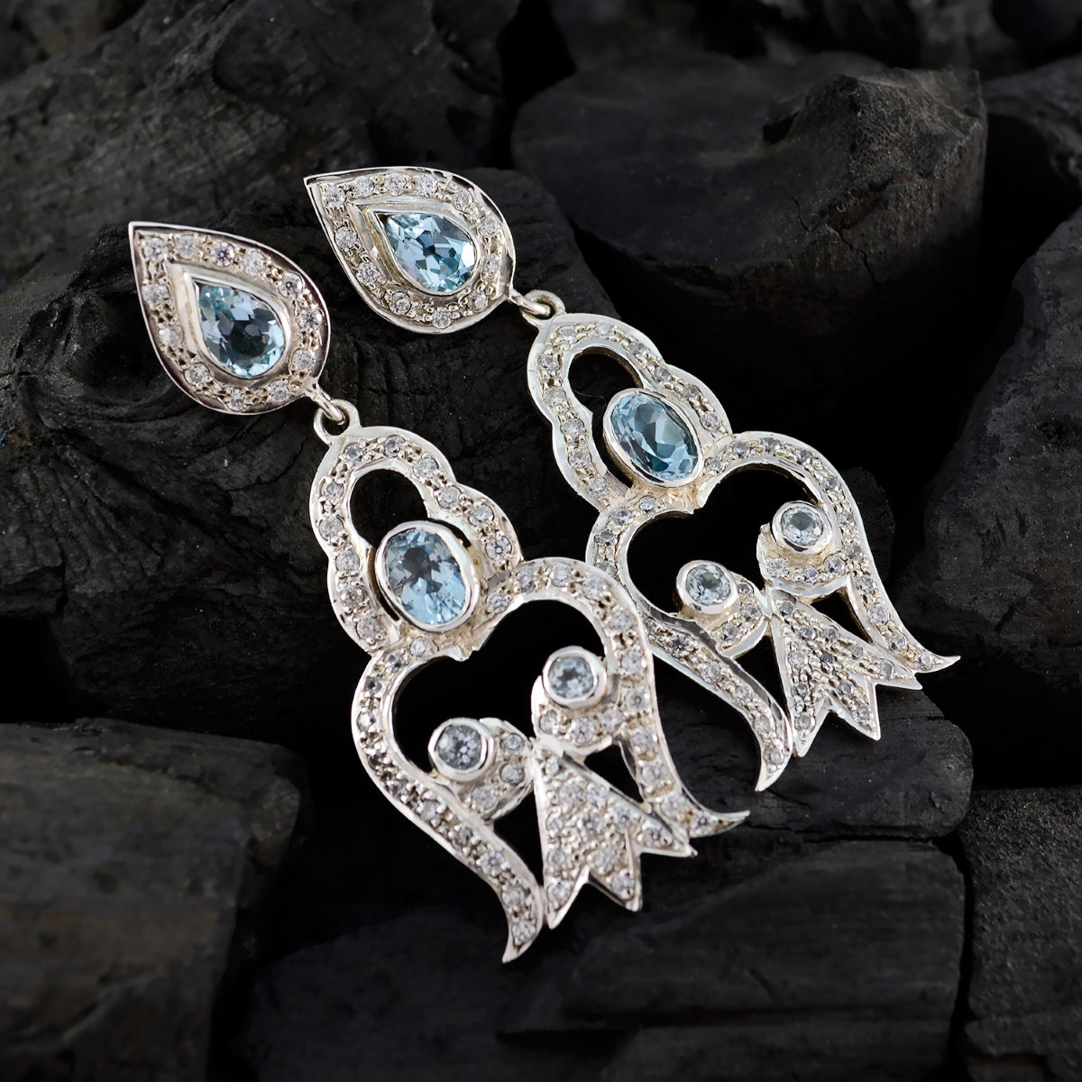 Blue-Topaz-Indian-Dewi-multiple-Stud-Blue-925-Sterling-Silver-Earring