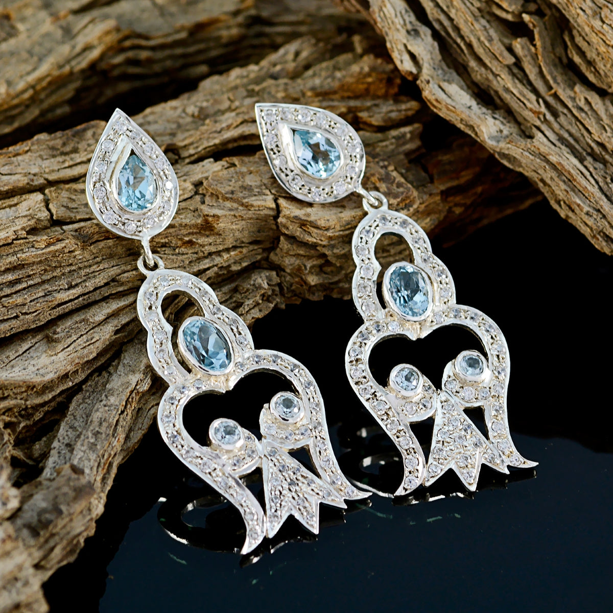 Blue-Topaz-Indian-Dewi-multiple-Stud-Blue-925-Sterling-Silver-Earring