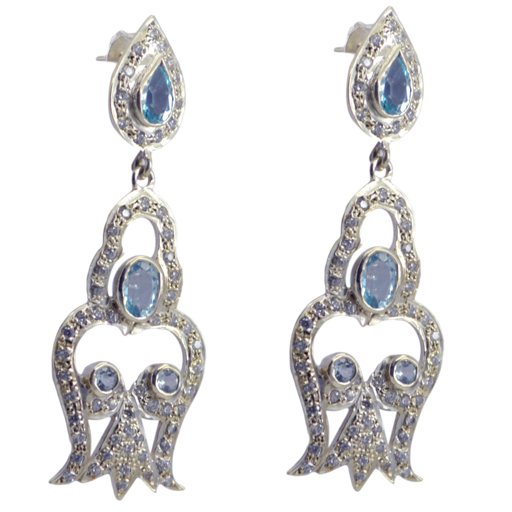 Blue-Topaz-Indian-Dewi-multiple-Stud-Blue-925-Sterling-Silver-Earring
