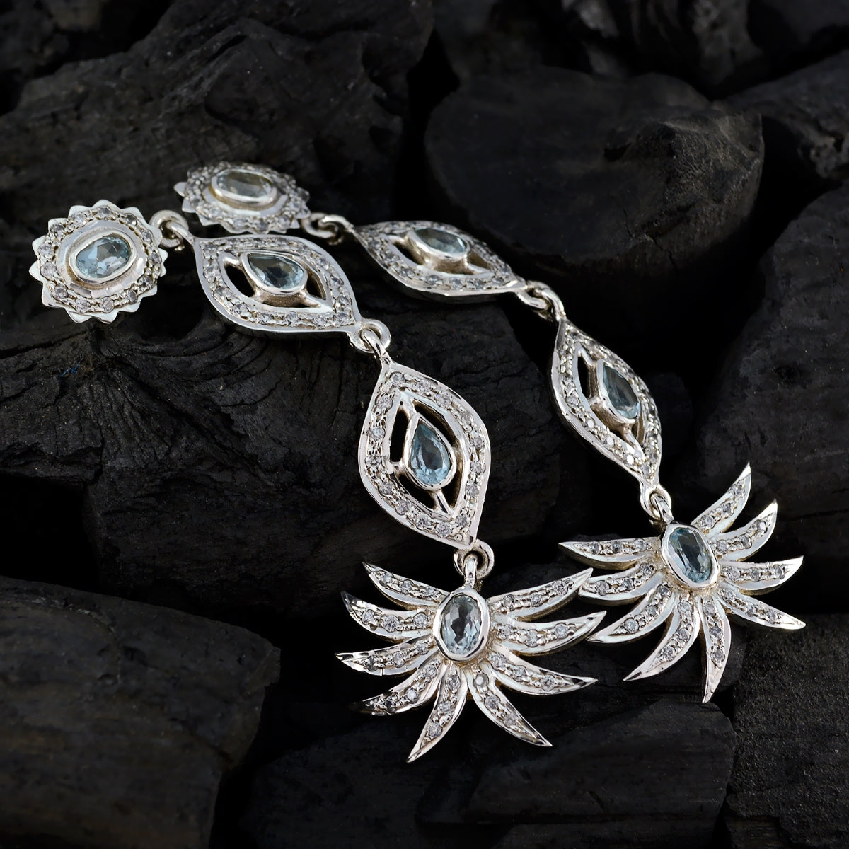 Blue-Topaz-Indian-Kristine-multiple-Stud-Blue-925-Sterling-Silver-Earring