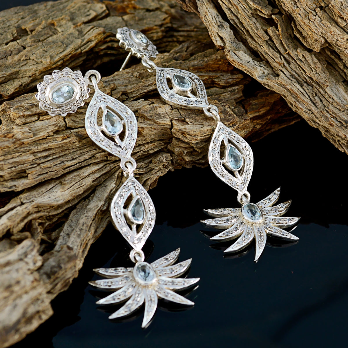 Blue-Topaz-Indian-Kristine-multiple-Stud-Blue-925-Sterling-Silver-Earring