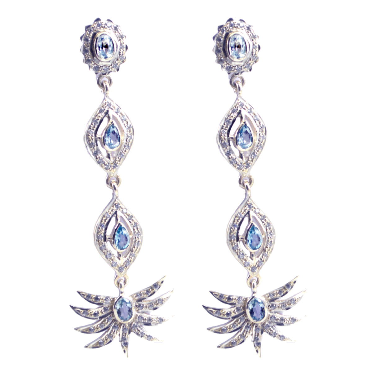 Pendientes de plata de ley 925 con múltiples tachuelas de topacio azul y cristales indios Kristine Imagen secundaria del producto