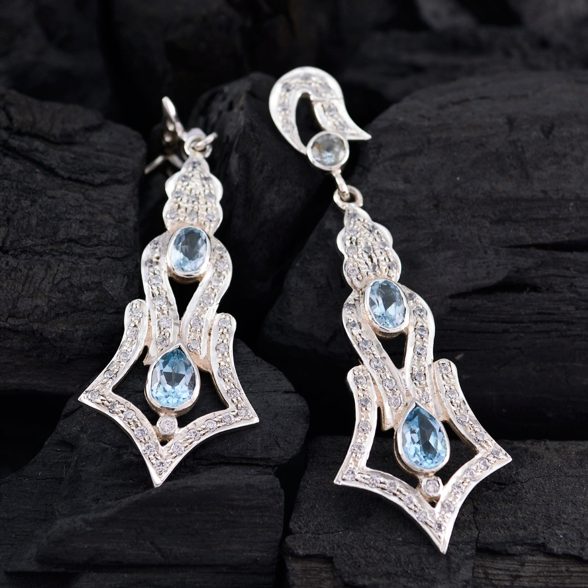Blue-Topaz-Indian-Lakshmi-multiple-Stud-Blue-925-Silver-Earring