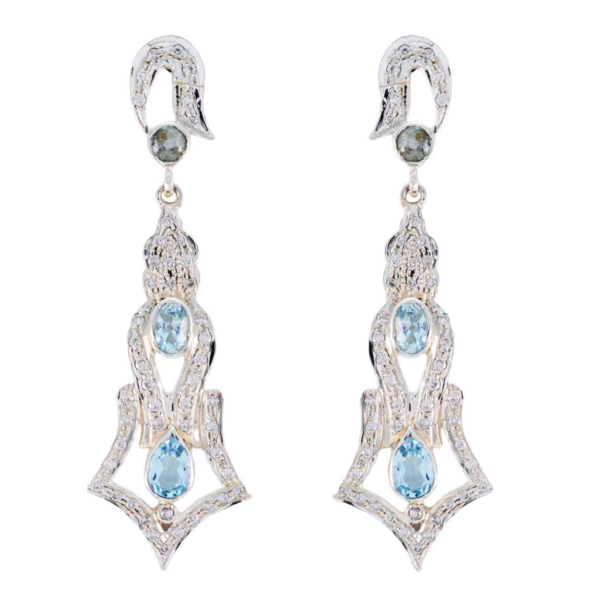 Blue-Topaz-Indian-Lakshmi-multiple-Stud-Blue-925-Silver-Earring