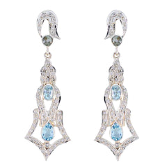 Blue-Topaz-Indian-Lakshmi-multiple-Stud-Blue-925-Silver-Earring