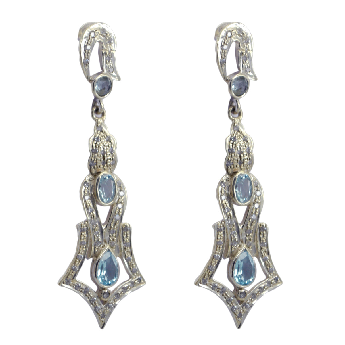 Blauwe Topaas Indiase Lakshmi meervoudige Stud Blauwe 925 Zilveren Oorbel Secundaire afbeelding