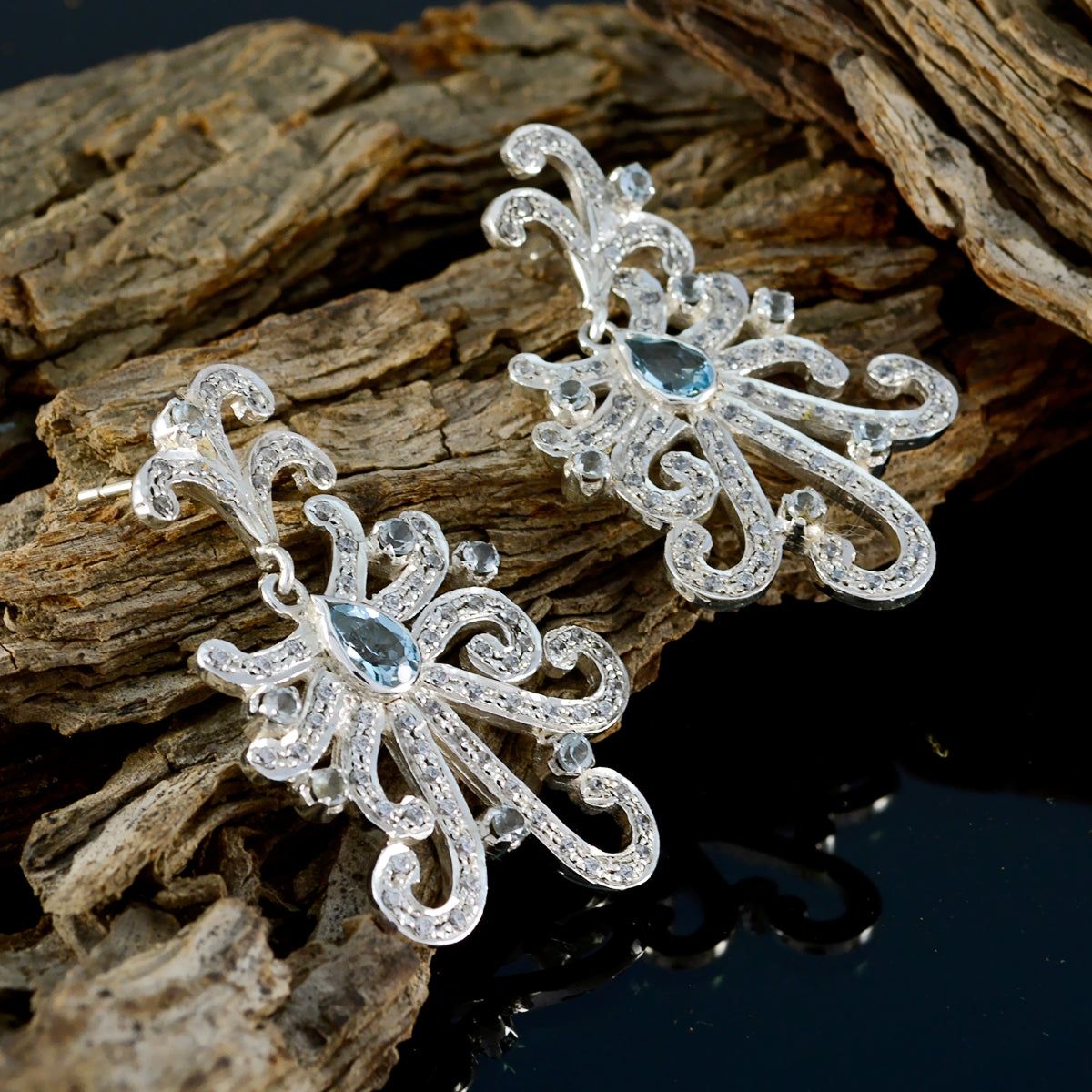 Blue-Topaz-Indian-Liyana-multiple-Stud-Blue-Sterling-Silver-Earring