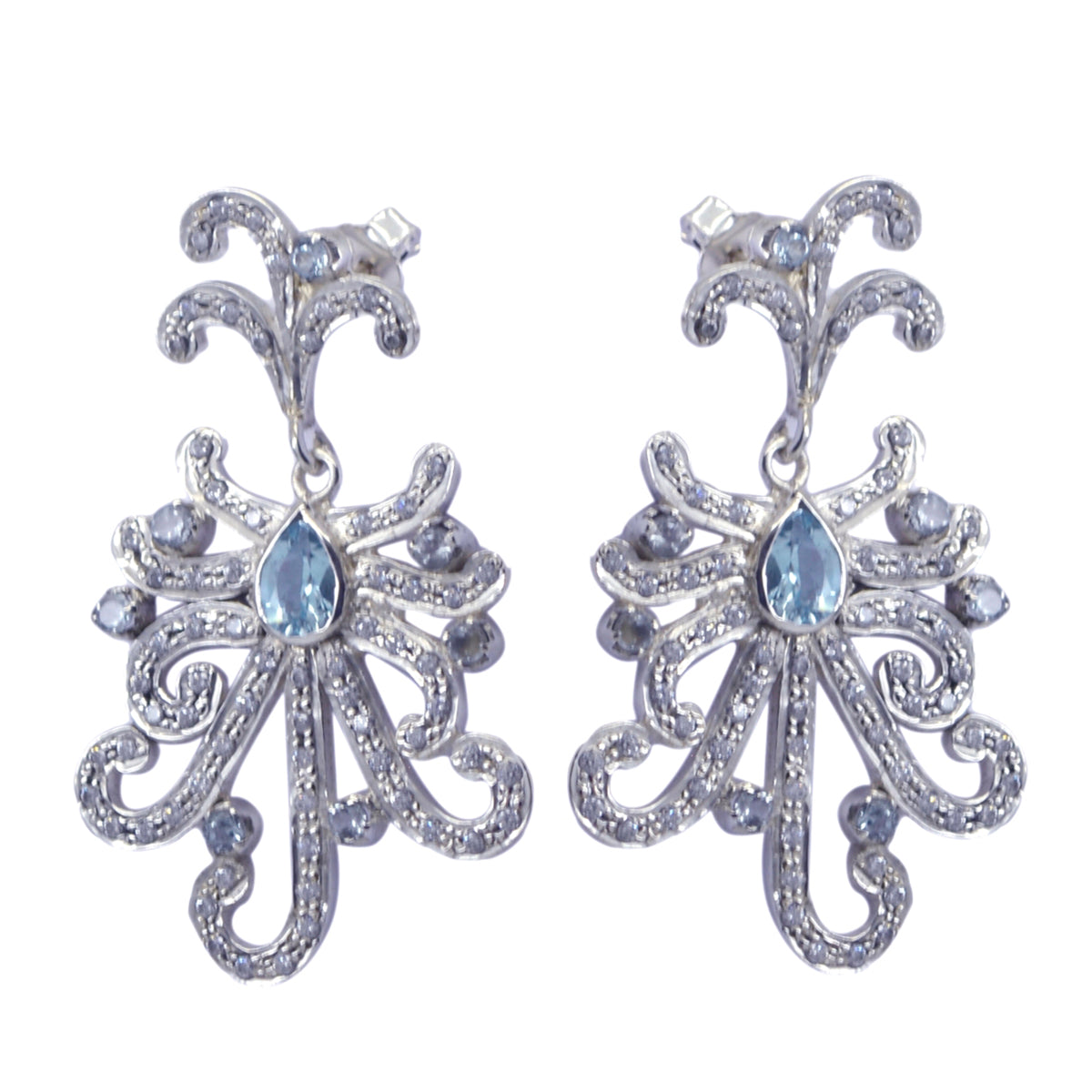 Blue-Topaz-Indian-Liyana-multiple-Stud-Blue-Sterling-Silver-Earring