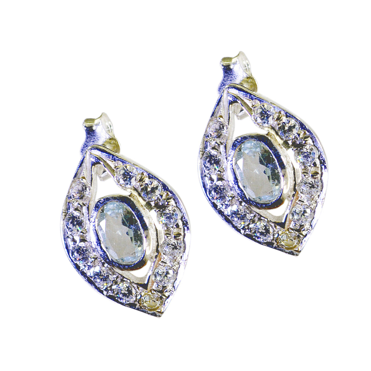 Boucles d'oreilles à tige multiples en argent sterling bleu avec topaze bleue mexicaine Xiu Image secondaire du produit