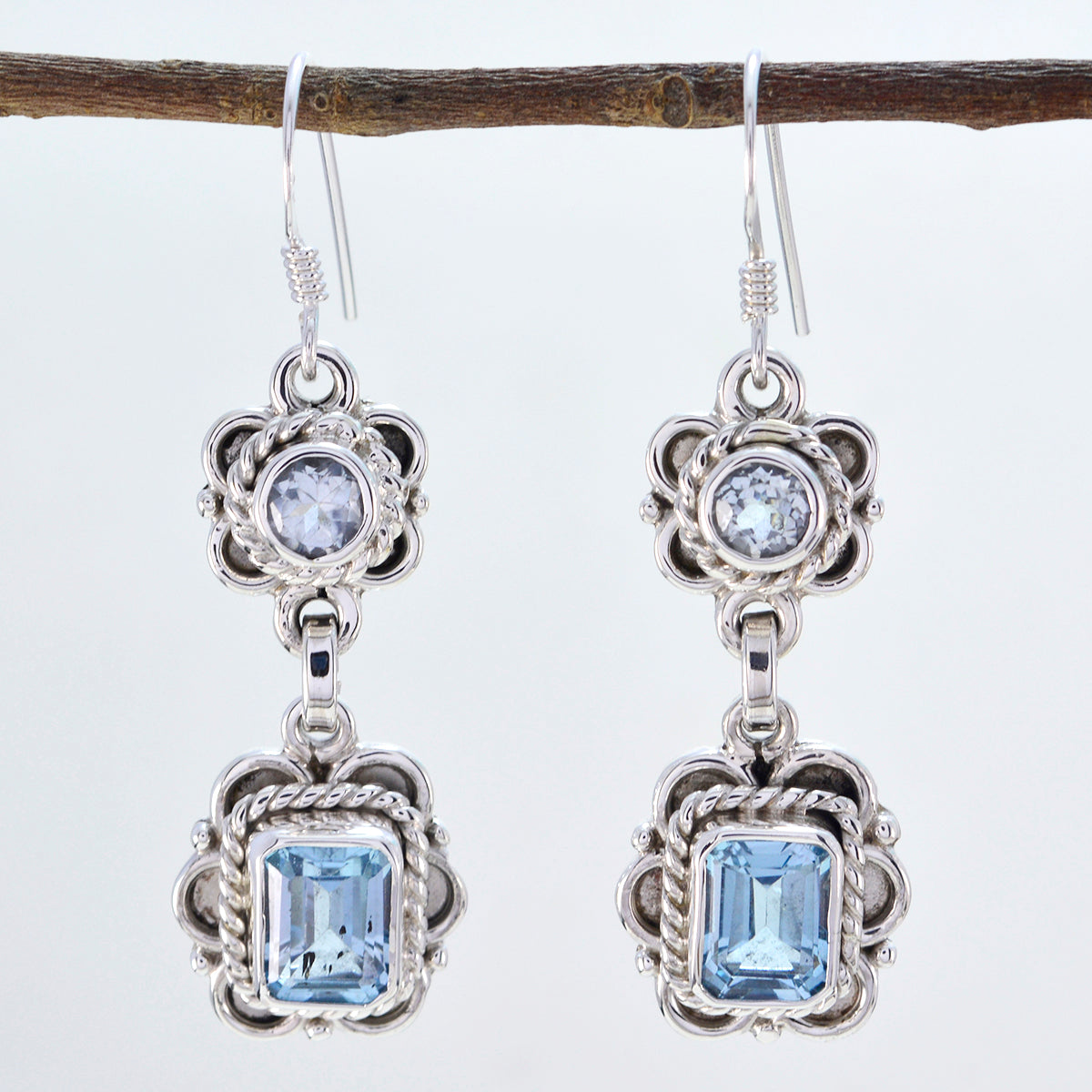 Blue Topaz Russian Amanda multiple Dangle Blue 925 Sterling Silver Earring Второстепенное изображение товара