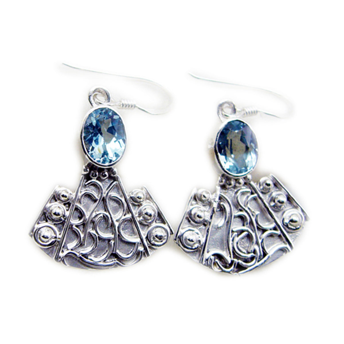 Blue-Topaz-Mexican-Carolina-multiple-Dangle-Blue-92.5-Silver-Earring Immagine principale del prodotto