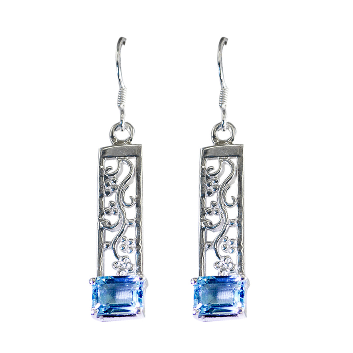 Blue-Topaz-French-Daniela-Solitaire-Stud-Blue-Sterling-Silver-Earring メイン画像