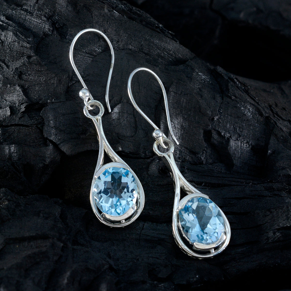 Blauwe Topaas Turkse Bianca Solitaire Dangle Blauwe 92,5 Zilveren Oorbel Secundaire afbeelding