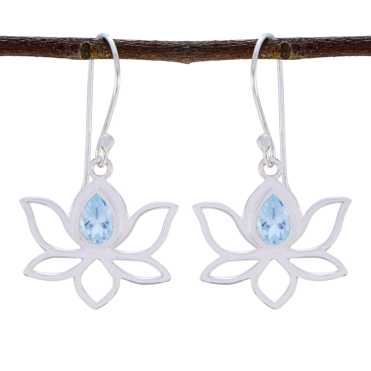 Blue-topaz-German-Mei-Solitaire-Dangle-Blue-Silver-Earring メイン画像