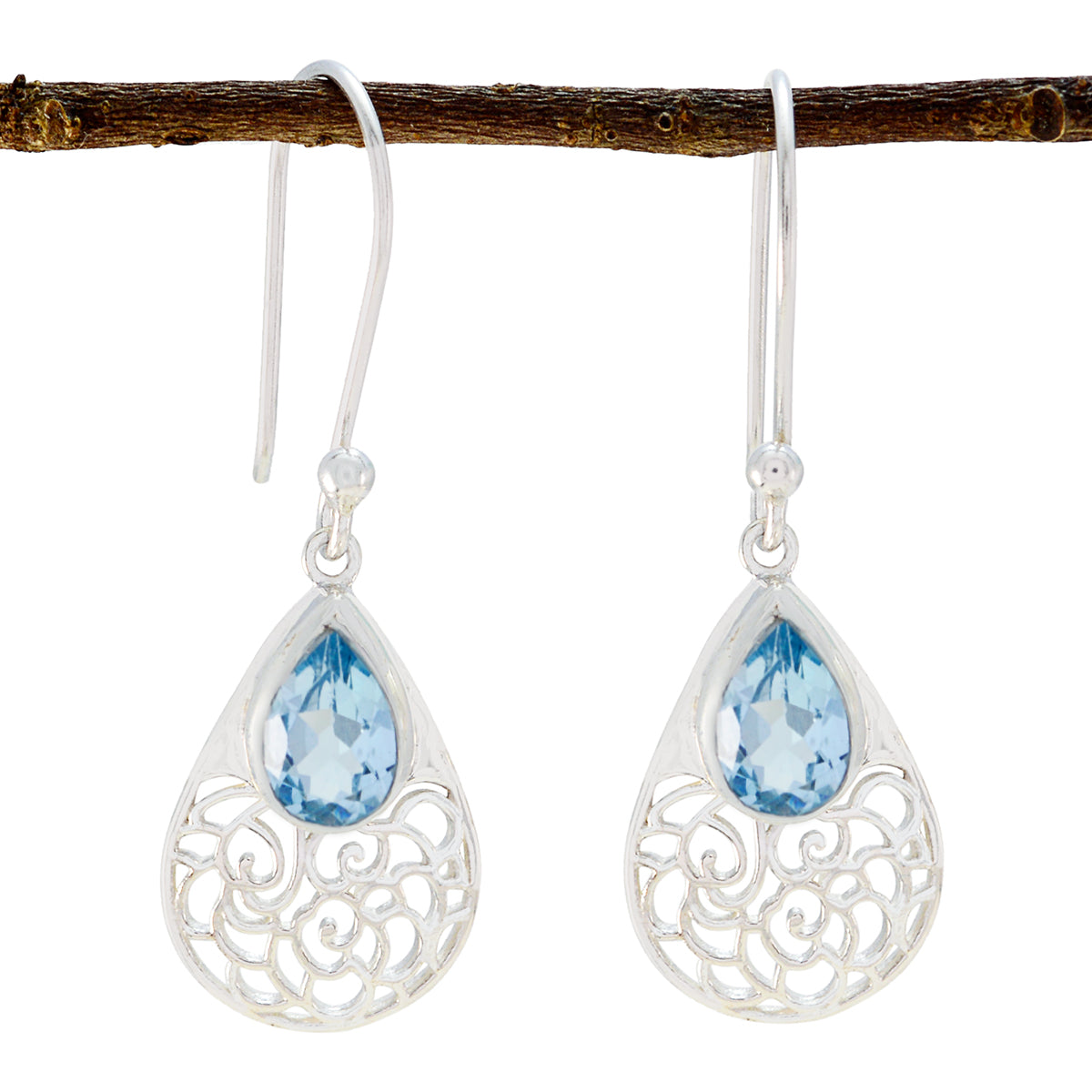 Blue-topaz-Mexican-Ivy-Solitaire-Dangle-Blue-925-Silver-Earring Huvudsaklig produktbild