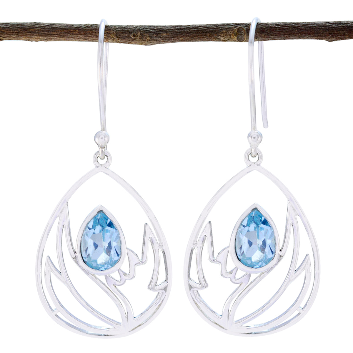 Blue-Topaz-Turkish-Joaquina-Solitaire-Dangle-Blue-925-Sterling-Silver-Earring Huvudsaklig produktbild