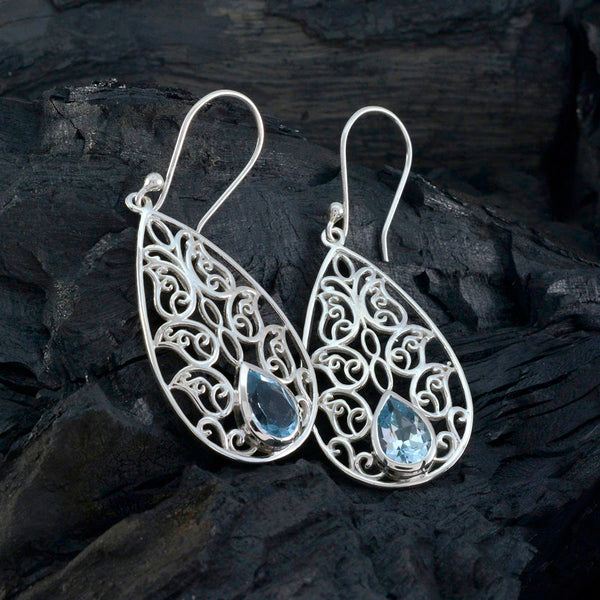 Blue-Topaz-Spanish-Lourdes-Solitaire-Dangle-Blue-Silver-Earring