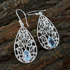 Blue-Topaz-Spanish-Lourdes-Solitaire-Dangle-Blue-Silver-Earring