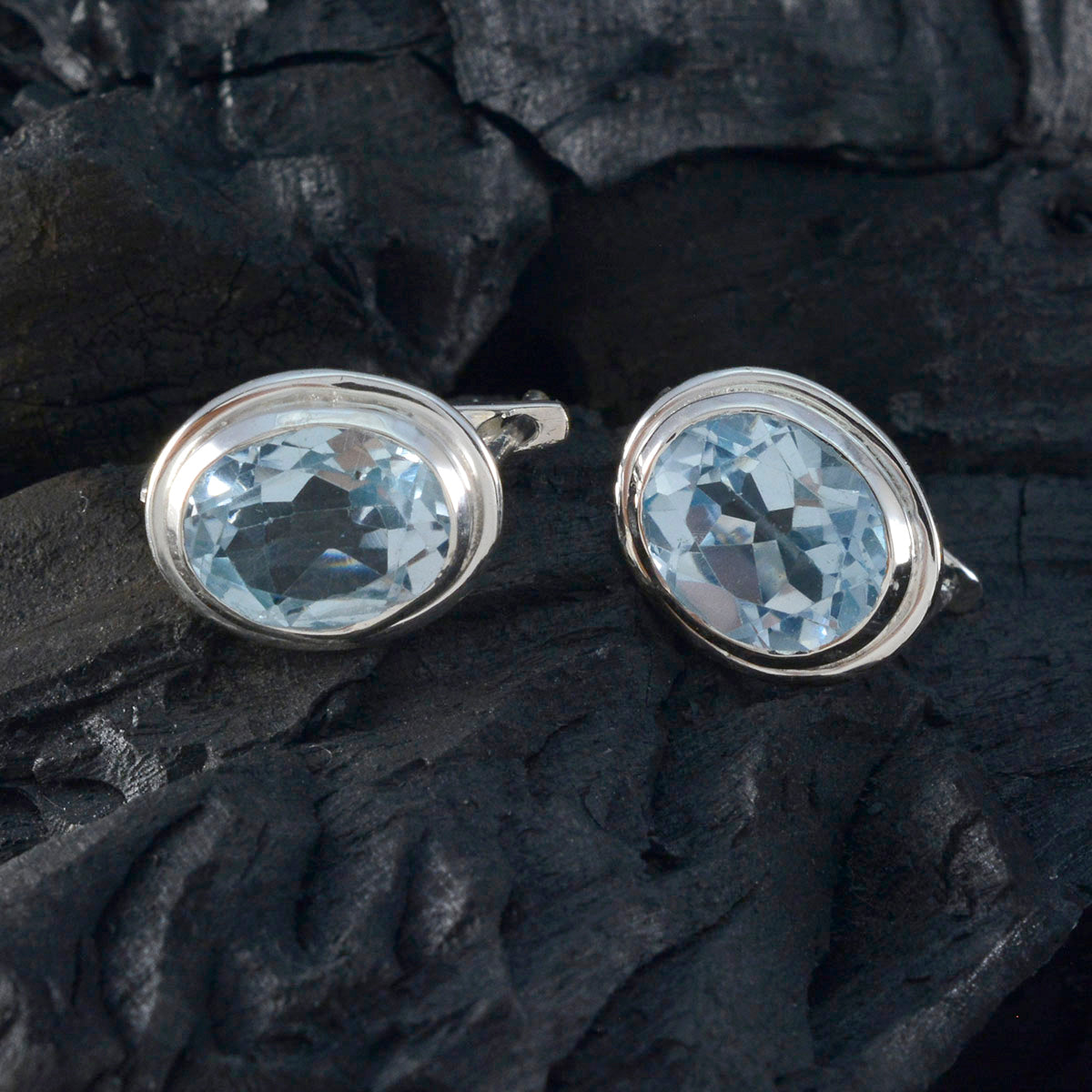 Blauer Topas American Florencia Solitär Ohrstecker Blau Sterling Silber Zweitbild