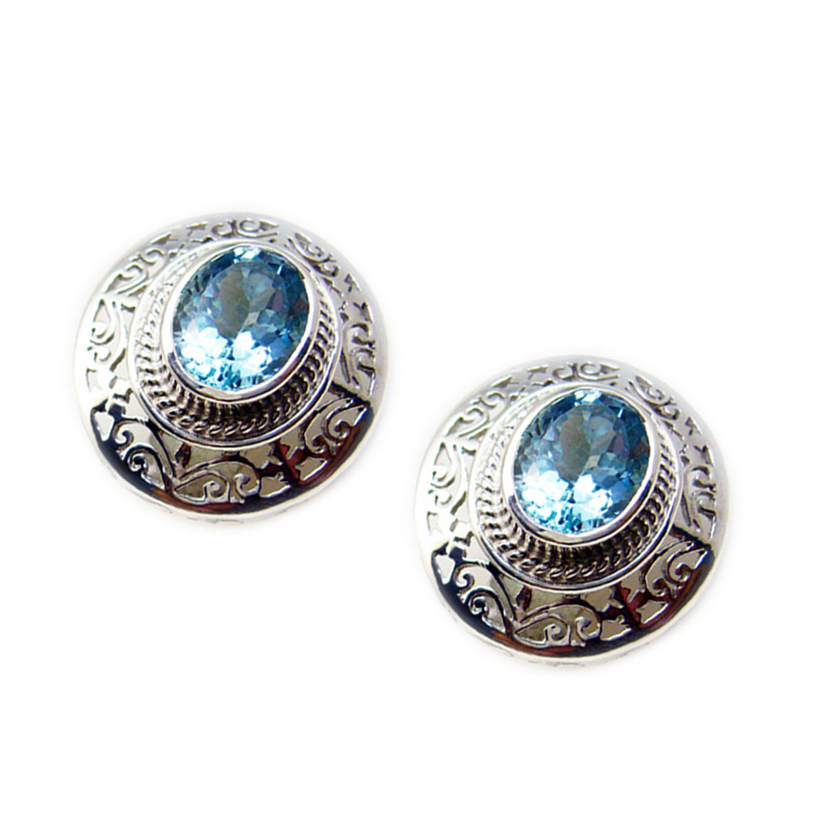 Blue Topaz Australian Rosa Solitaire Stud Blue 925 Silver Earring Второстепенное изображение товара
