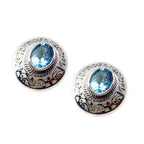Blue-Topaz-Australian-Rosa-Solitaire-Stud-Blue-925-Silver-Earring
