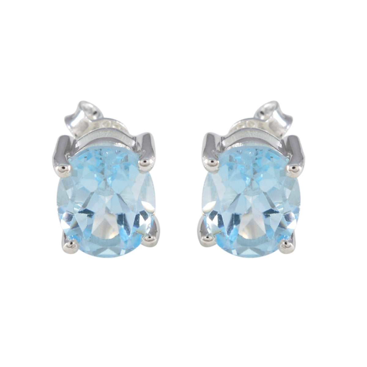 Blue-topaz-American-Bianca-Solitaire-Stud-Blue-Silver-Earring Главное изображение товара