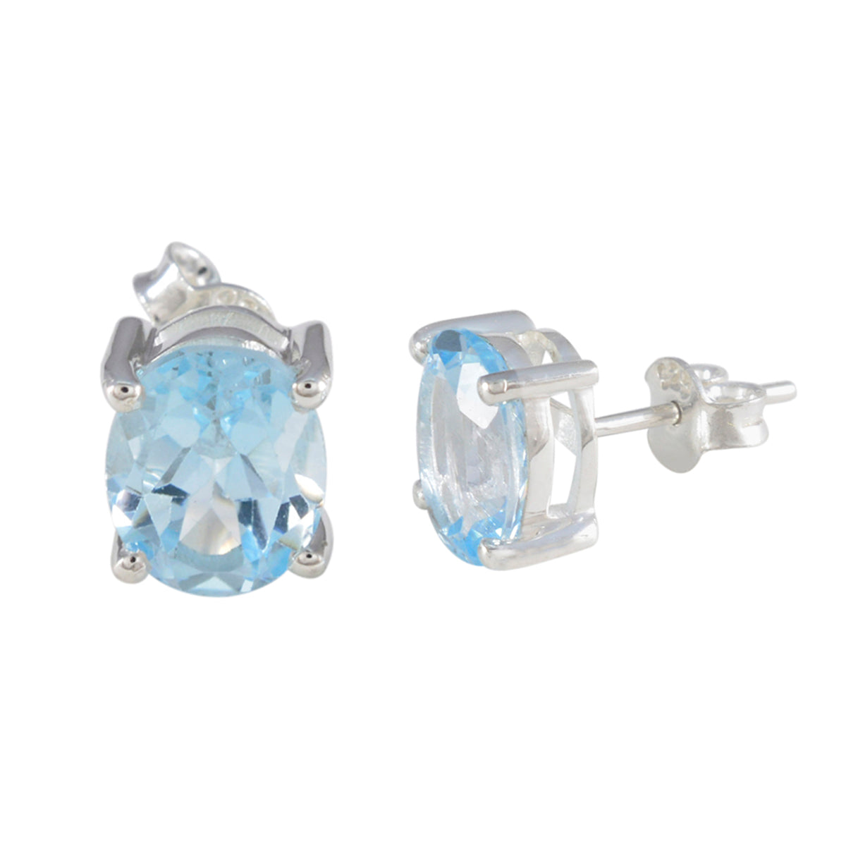 Blue topaz American Bianca Solitaire Stud Blue Silver Earring Второстепенное изображение товара