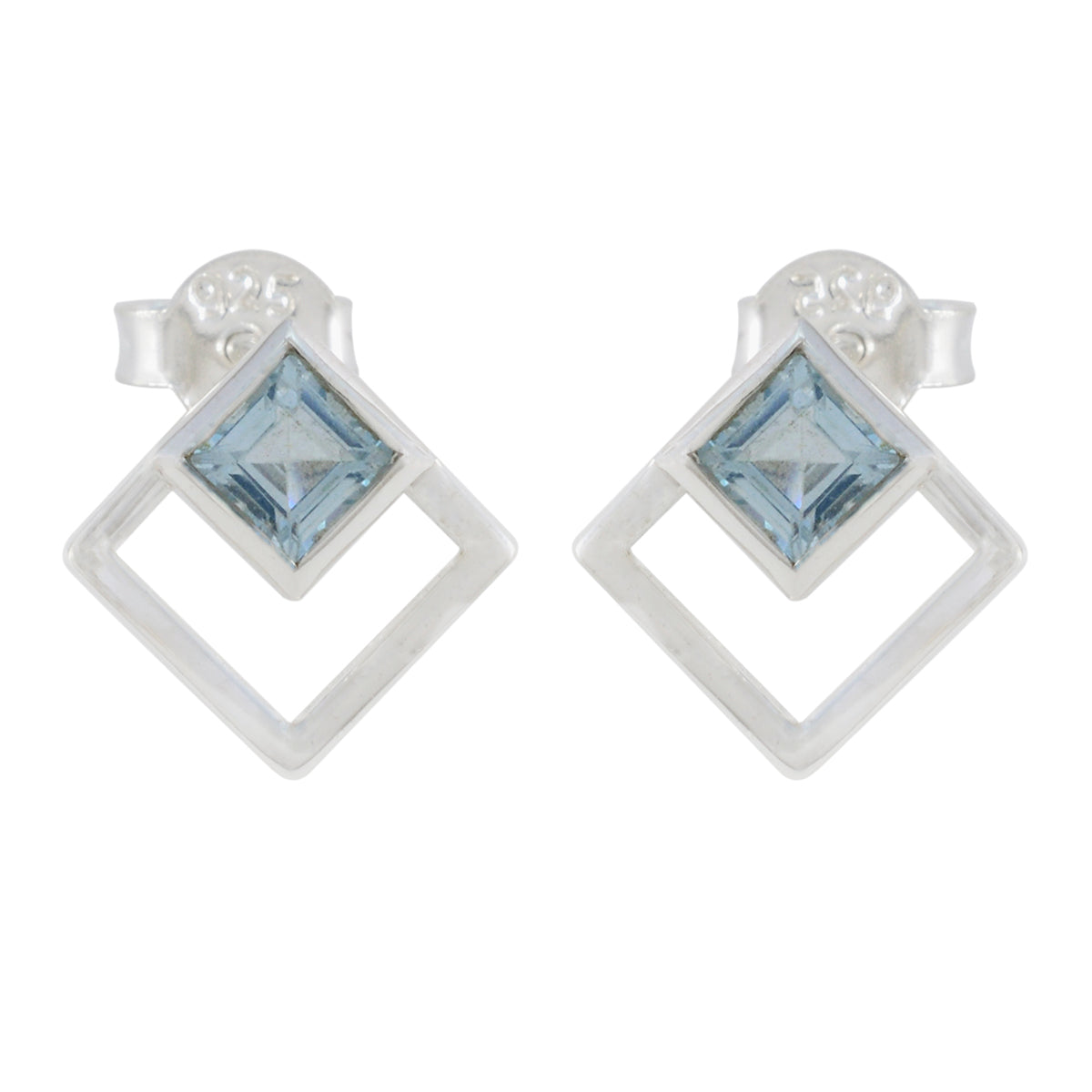 Blue-Topaz-American-Maya-Solitaire-Stud-Blue-Silver-Earring Image principale du produit