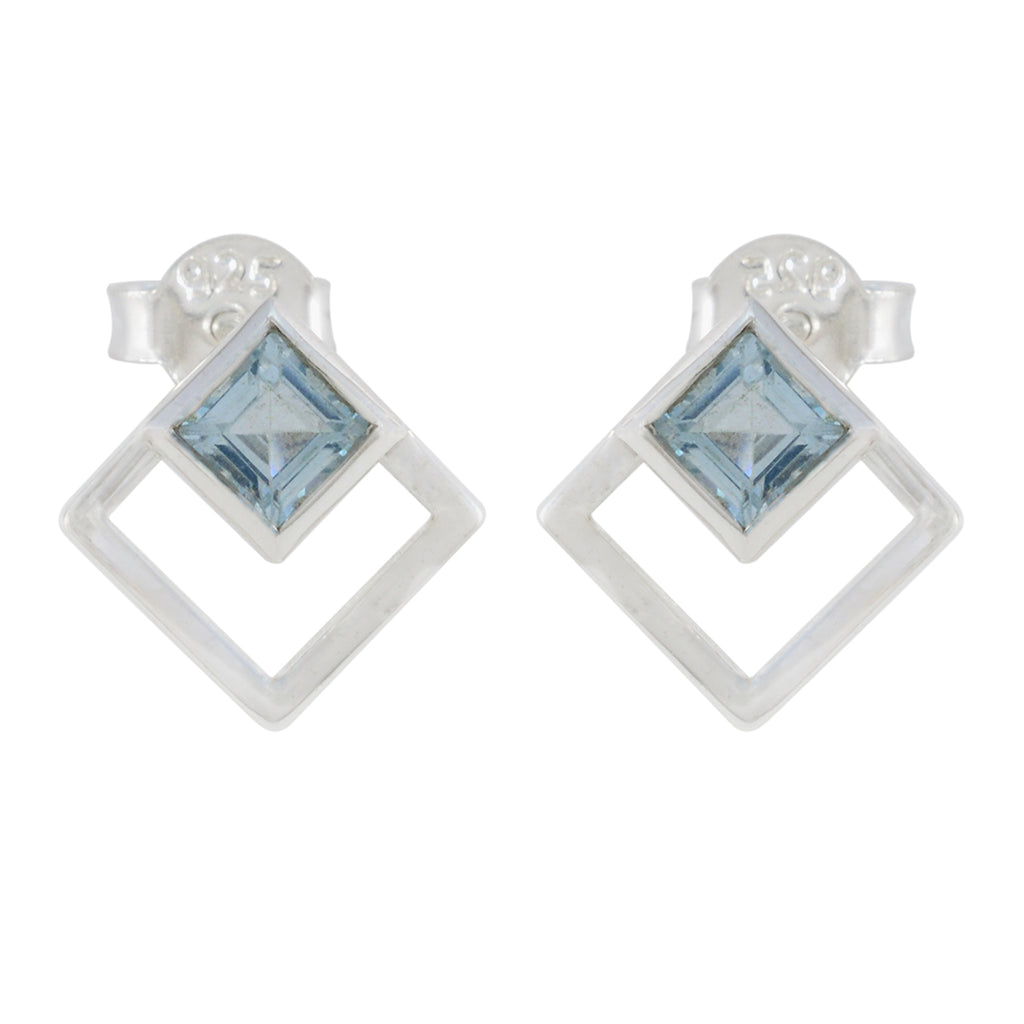 Blue-Topaz-American-Maya-Solitaire-Stud-Blue-Silver-Earring