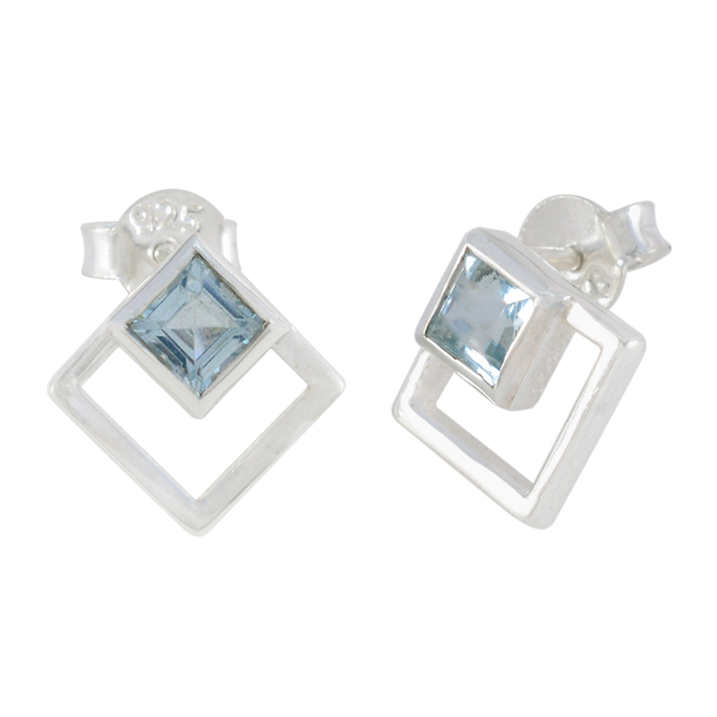 Blue-Topaz-American-Maya-Solitaire-Stud-Blue-Silver-Earring