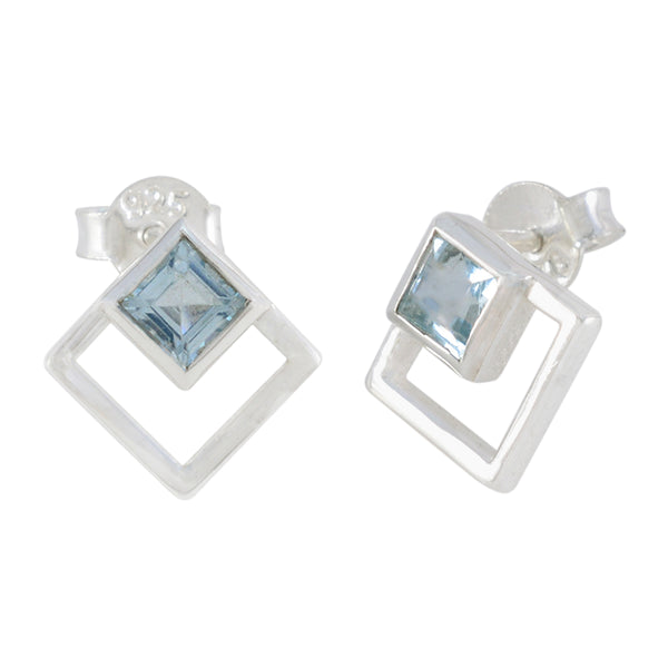 Blue-Topaz-American-Maya-Solitaire-Stud-Blue-Silver-Earring