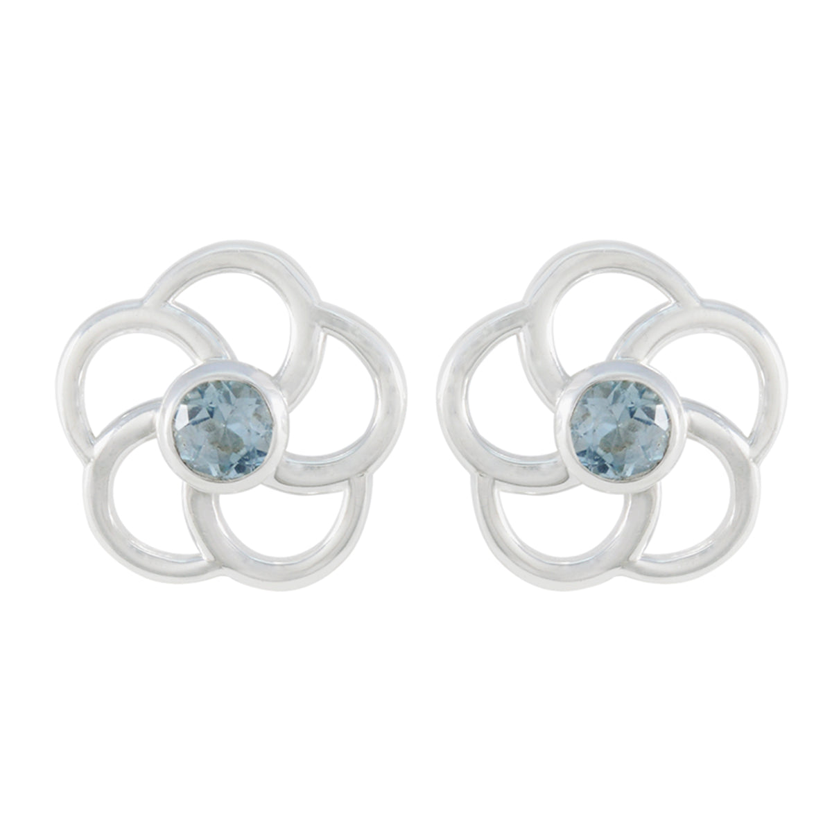 Blue-Topaz-Korean-Mia-Solitaire-Stud-Blue-Sterling-Silver-Earring Image principale du produit