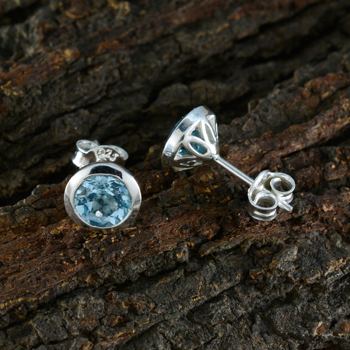 Blue-Topaz-Turkish-Tereza-Solitaire-Stud-Blue-925-Sterling-Silver-Earring