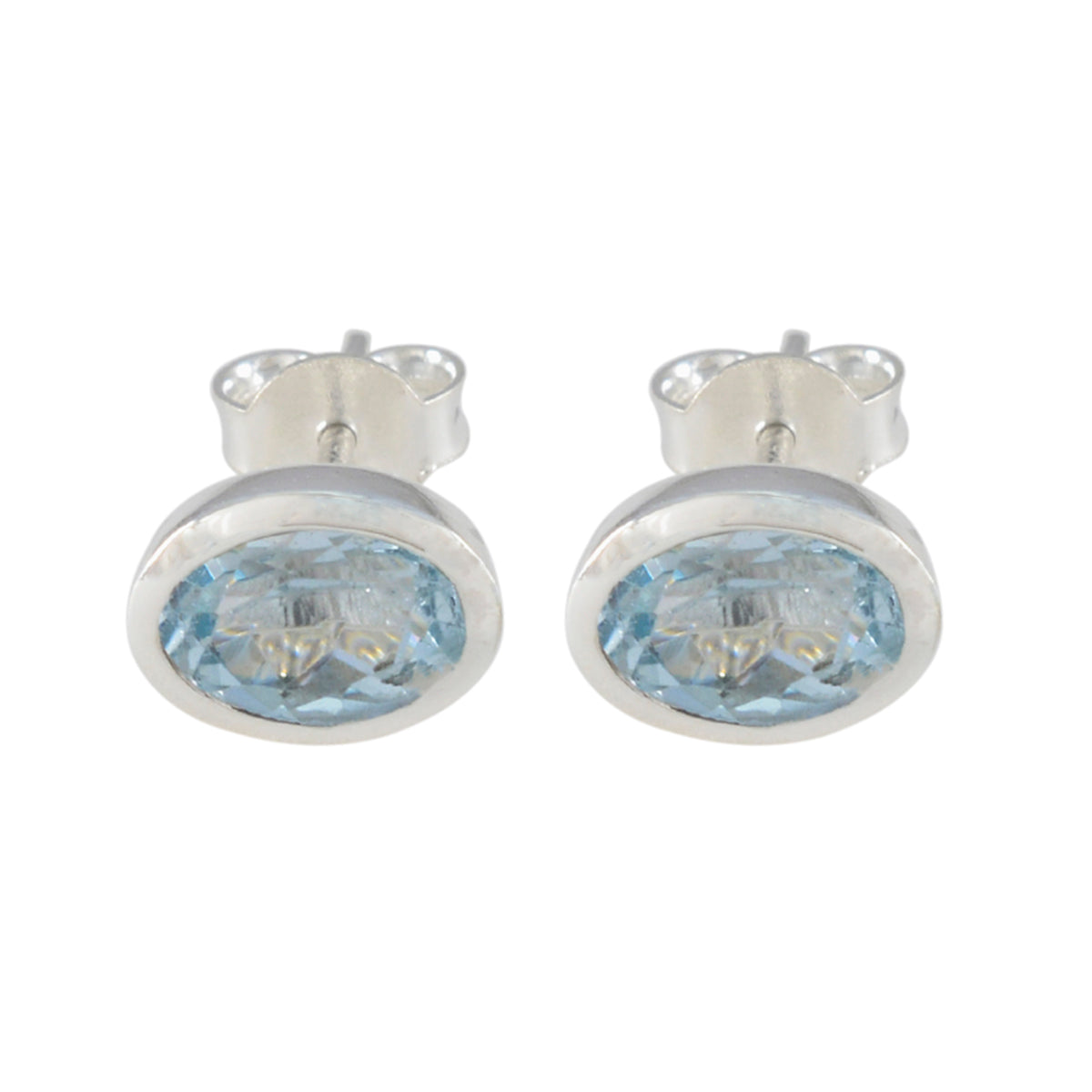 Blue-Topaz-Japanese-Hina-Solitaire-Stud-Blue-Silver-Earring Image principale du produit