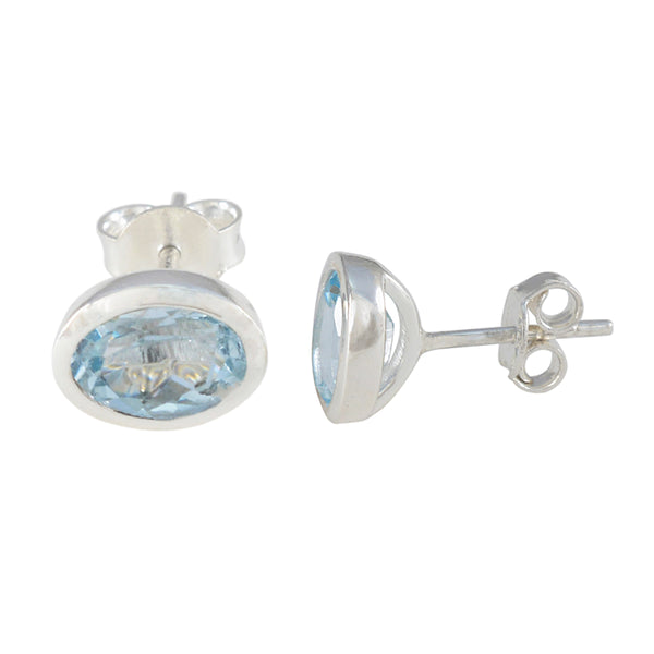 Blue-Topaz-Japanese-Hina-Solitaire-Stud-Blue-Silver-Earring
