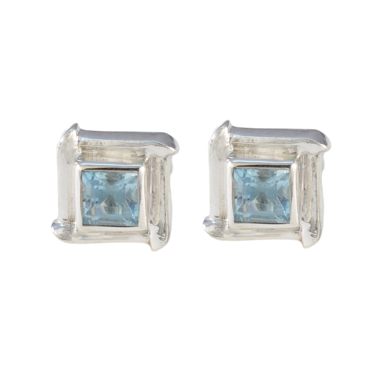 Blue-Topaz-Indian-Dewi-Solitaire-Stud-Blue-925-Silver-Earring Huvudsaklig produktbild