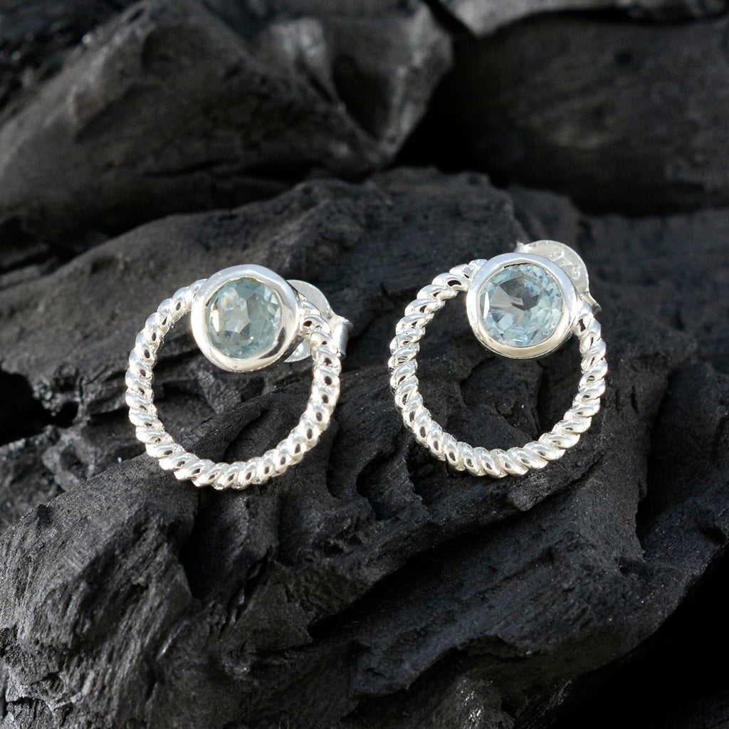 Blue-Topaz-Indian-Lakshmi-Solitaire-Stud-Blue-925-Sterling-Silver-Earring