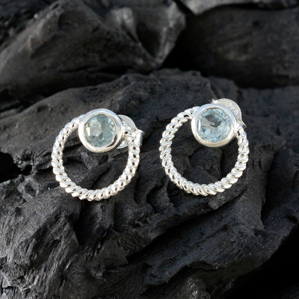 Blue-Topaz-Indian-Lakshmi-Solitaire-Stud-Blue-925-Sterling-Silver-Earring