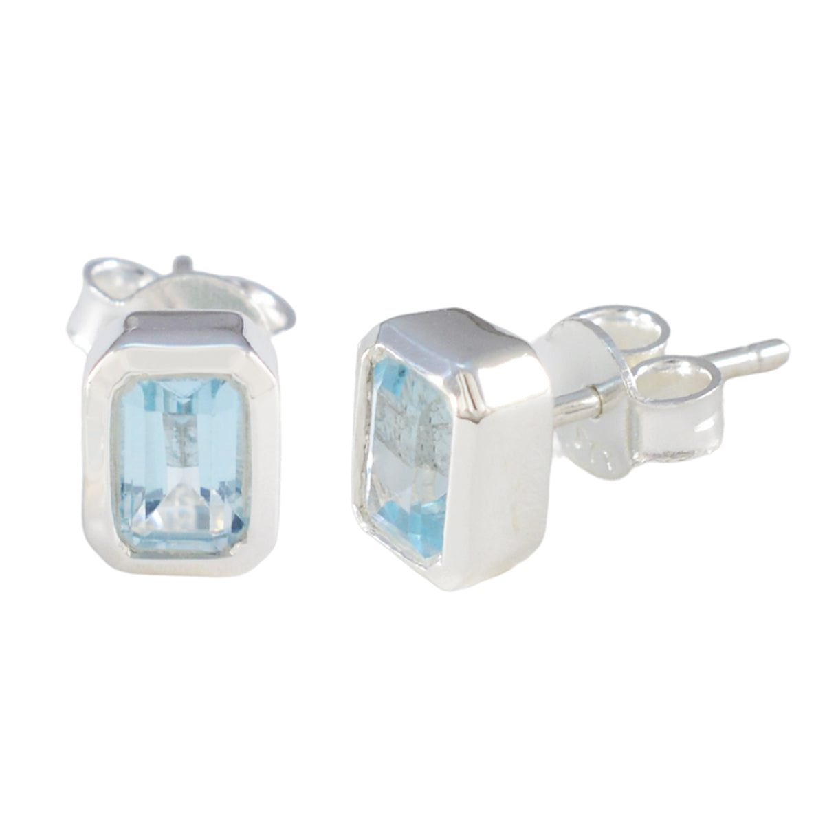 Boucles d'oreilles solitaires en argent 92,5 et topaze bleue américaine Image secondaire du produit