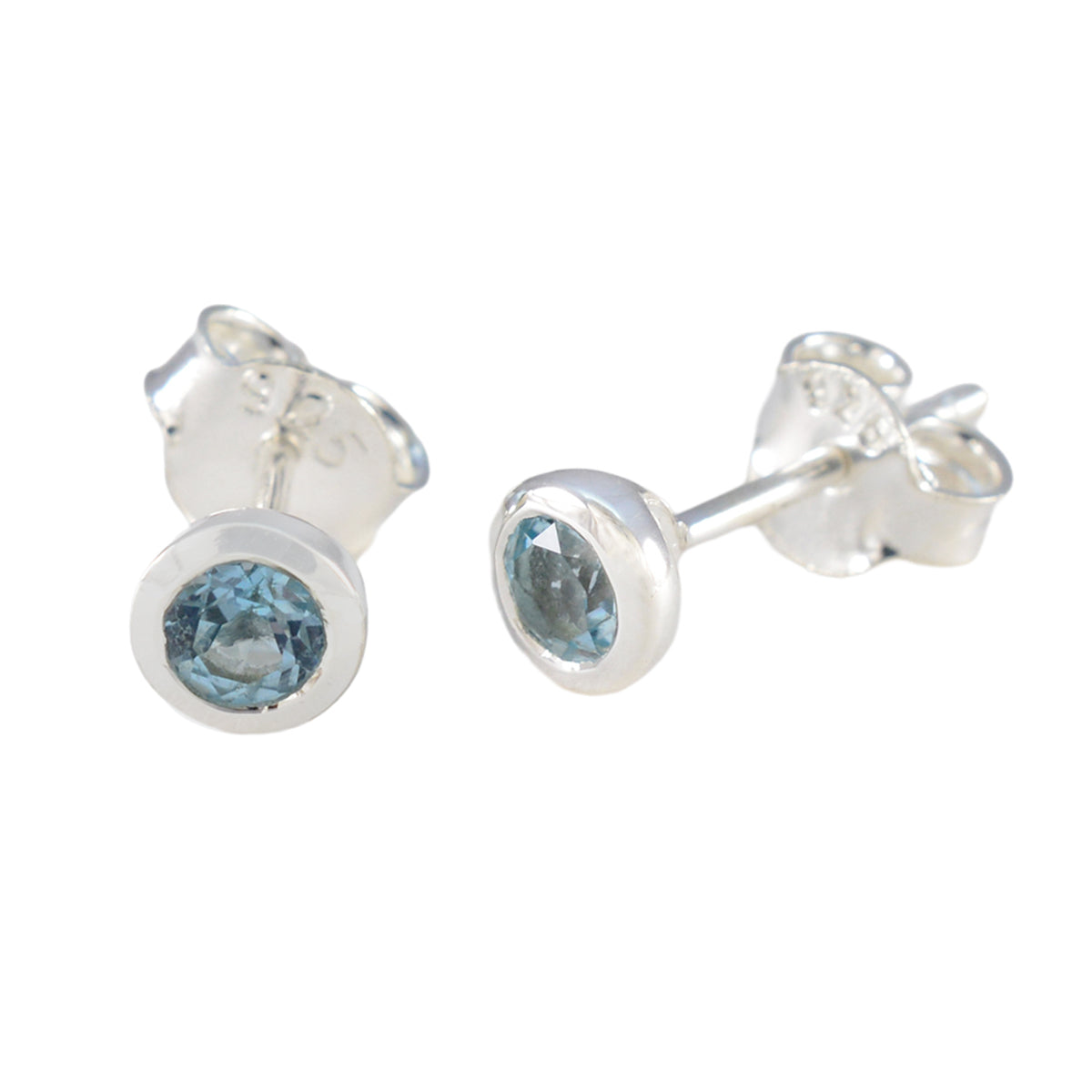 Boucles d'oreilles solitaires américaines Aiko en argent sterling et topaze bleue Image secondaire du produit