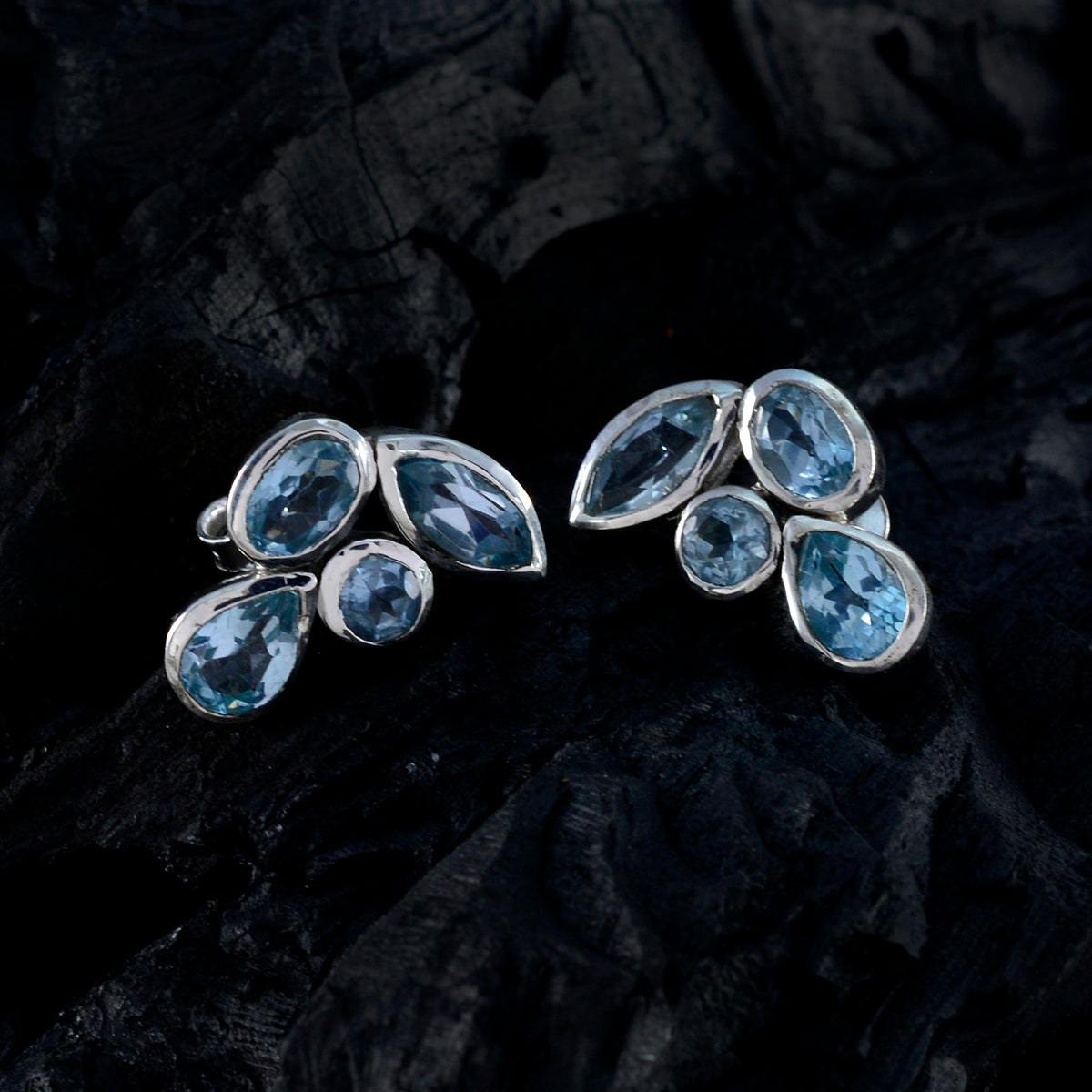 Blue-topaz-German-Fernanda-multiple-Stud-Blue-925-Silver-Earring